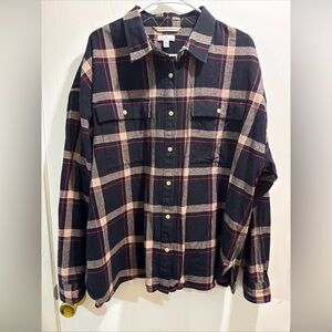 Navy Plaid Button Down Shirt for Women 2X plus